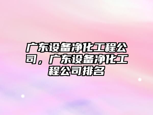 廣東設備凈化工程公司，廣東設備凈化工程公司排名