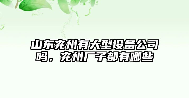 山東兗州有大型設備公司嗎，兗州廠(chǎng)子都有哪些