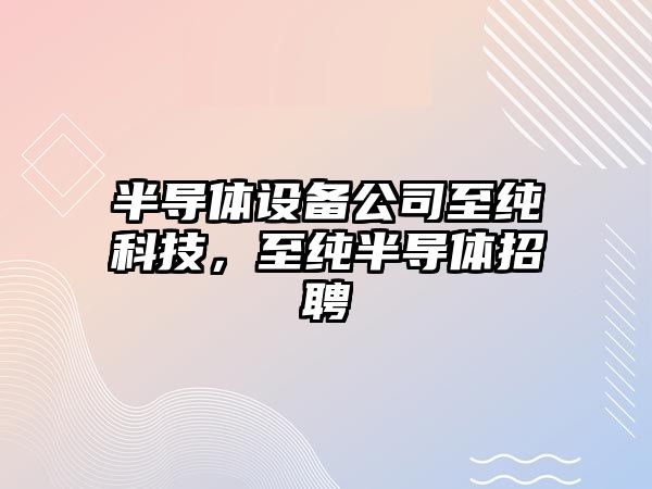 半導體設備公司至純科技，至純半導體招聘