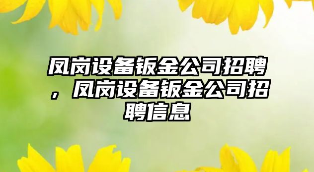 鳳崗設備鈑金公司招聘，鳳崗設備鈑金公司招聘信息