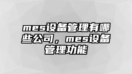 mes設備管理有哪些公司，mes設備管理功能
