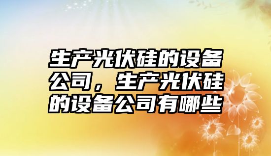 生產(chǎn)光伏硅的設備公司，生產(chǎn)光伏硅的設備公司有哪些