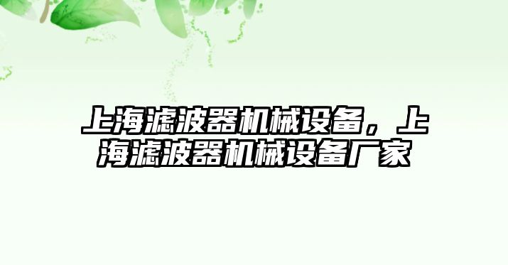 上海濾波器機械設備，上海濾波器機械設備廠(chǎng)家