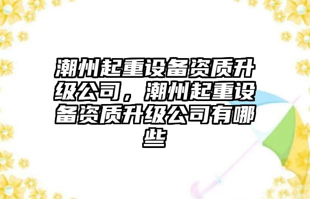 潮州起重設備資質(zhì)升級公司，潮州起重設備資質(zhì)升級公司有哪些