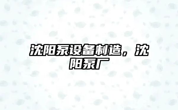 沈陽(yáng)泵設備制造，沈陽(yáng)泵廠(chǎng)