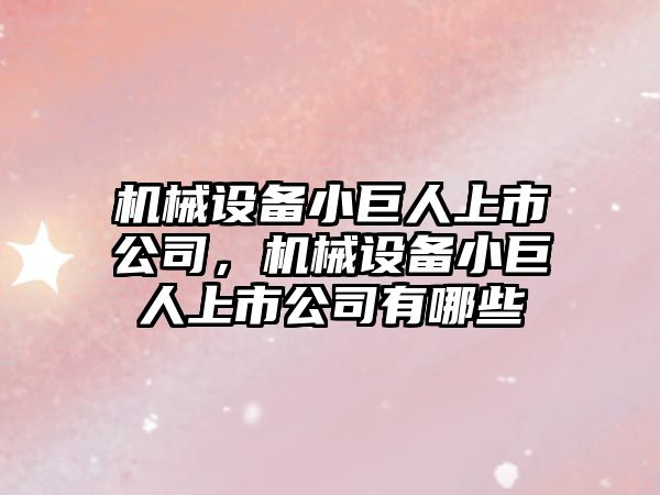 機械設備小巨人上市公司，機械設備小巨人上市公司有哪些