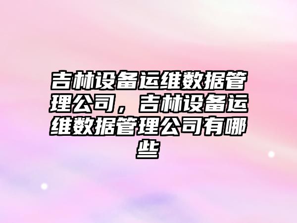 吉林設備運維數據管理公司，吉林設備運維數據管理公司有哪些