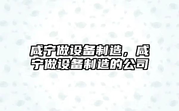 咸寧做設備制造，咸寧做設備制造的公司
