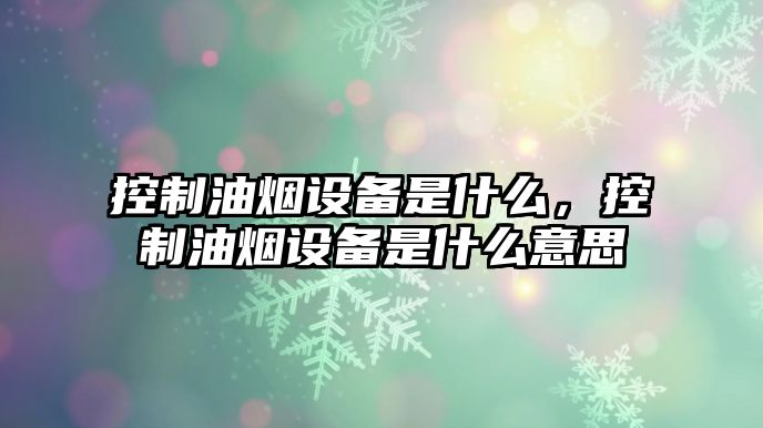 控制油煙設備是什么，控制油煙設備是什么意思