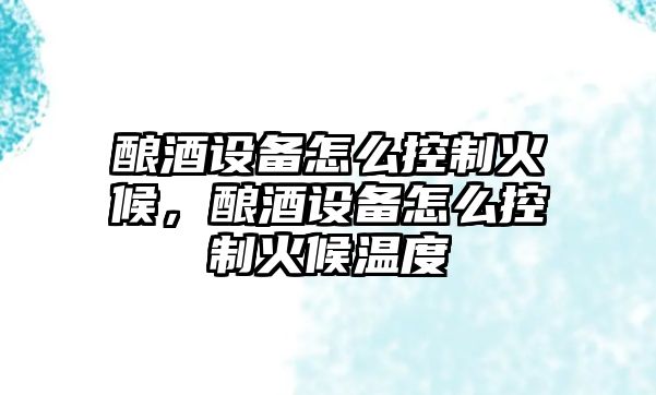 釀酒設備怎么控制火候，釀酒設備怎么控制火候溫度