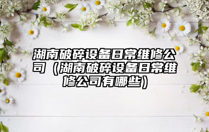 湖南破碎設備日常維修公司（湖南破碎設備日常維修公司有哪些）