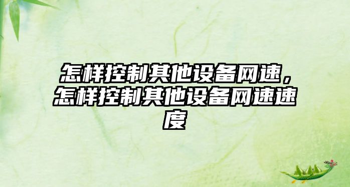 怎樣控制其他設備網(wǎng)速，怎樣控制其他設備網(wǎng)速速度