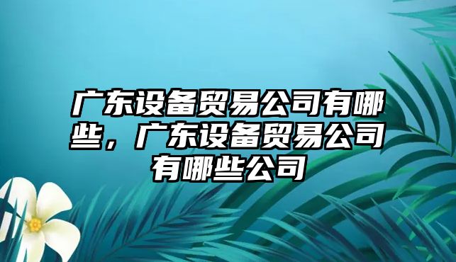 廣東設備貿易公司有哪些，廣東設備貿易公司有哪些公司