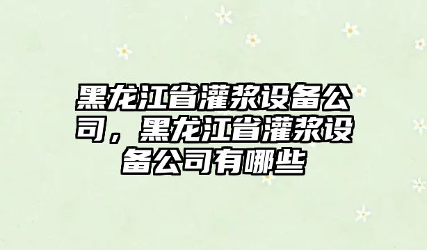 黑龍江省灌漿設備公司，黑龍江省灌漿設備公司有哪些