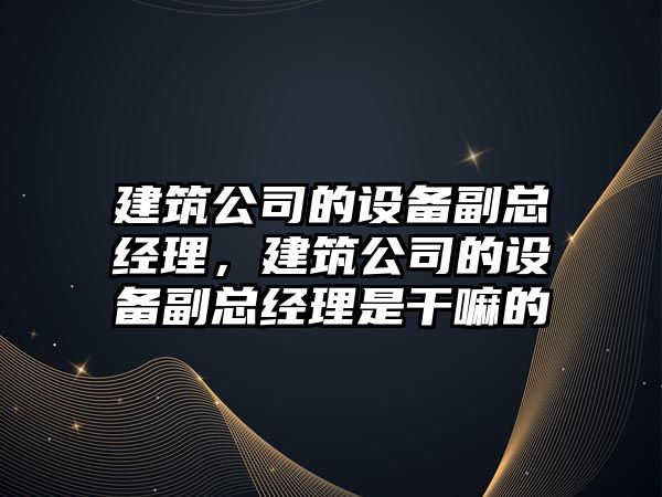 建筑公司的設備副總經(jīng)理，建筑公司的設備副總經(jīng)理是干嘛的