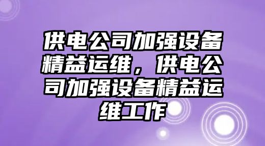 供電公司加強設備精益運維，供電公司加強設備精益運維工作