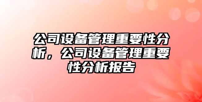 公司設備管理重要性分析，公司設備管理重要性分析報告