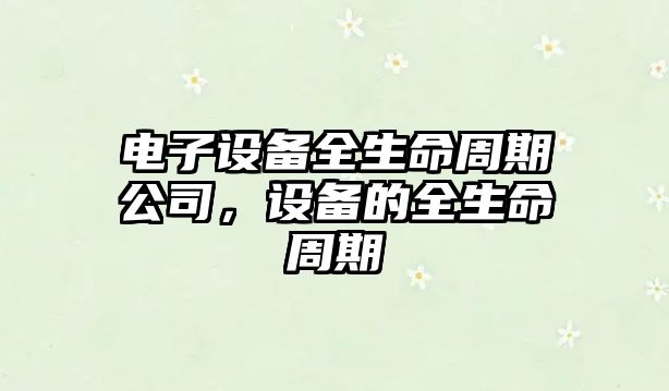 電子設備全生命周期公司，設備的全生命周期