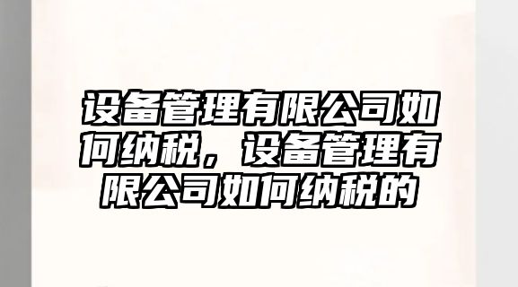 設備管理有限公司如何納稅，設備管理有限公司如何納稅的