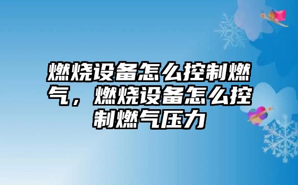 燃燒設備怎么控制燃氣，燃燒設備怎么控制燃氣壓力