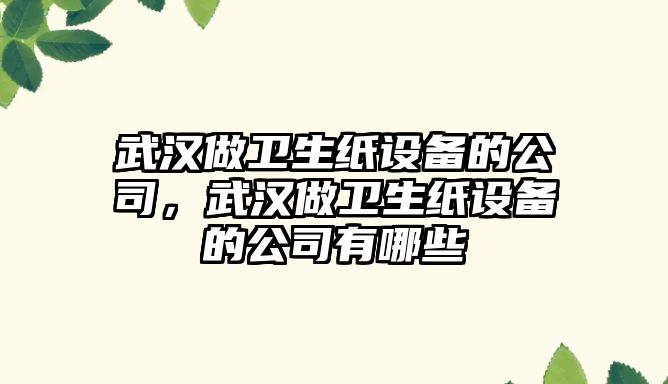 武漢做衛生紙設備的公司，武漢做衛生紙設備的公司有哪些