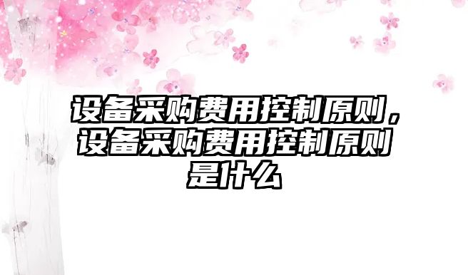 設備采購費用控制原則，設備采購費用控制原則是什么