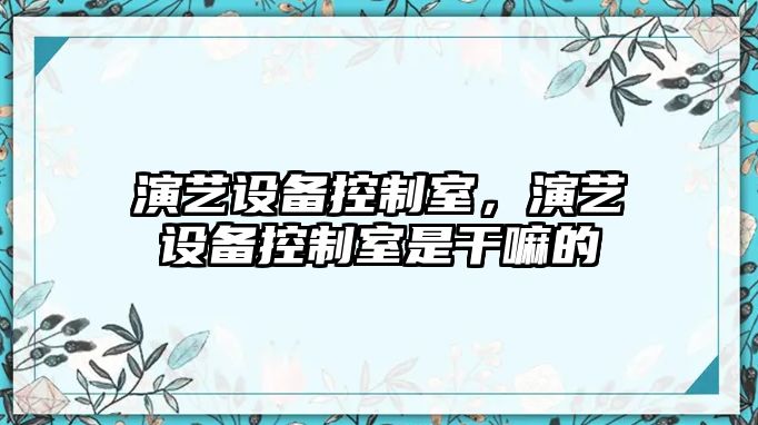 演藝設備控制室，演藝設備控制室是干嘛的