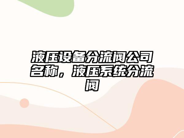 液壓設備分流閥公司名稱(chēng)，液壓系統分流閥