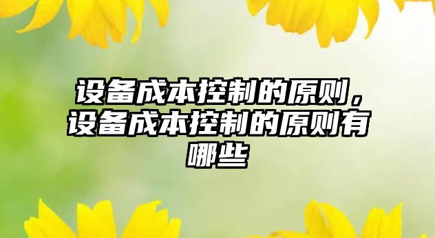 設備成本控制的原則，設備成本控制的原則有哪些