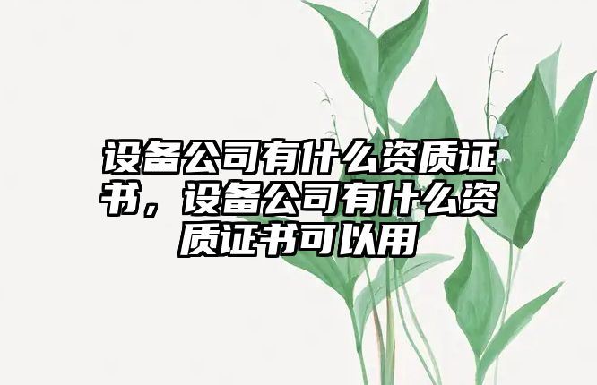 設備公司有什么資質(zhì)證書(shū)，設備公司有什么資質(zhì)證書(shū)可以用