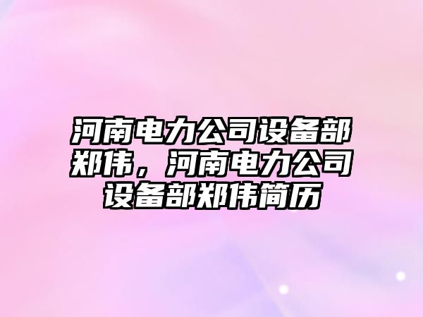 河南電力公司設備部鄭偉，河南電力公司設備部鄭偉簡(jiǎn)歷