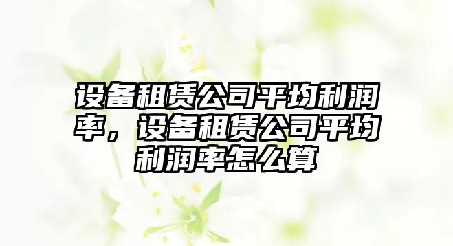 設備租賃公司平均利潤率，設備租賃公司平均利潤率怎么算