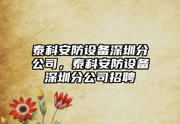 泰科安防設備深圳分公司，泰科安防設備深圳分公司招聘