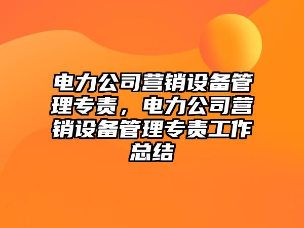 電力公司營(yíng)銷(xiāo)設備管理專(zhuān)責，電力公司營(yíng)銷(xiāo)設備管理專(zhuān)責工作總結