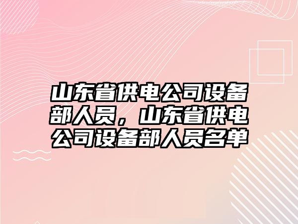 山東省供電公司設備部人員，山東省供電公司設備部人員名單
