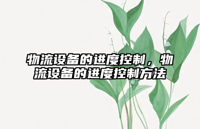 物流設備的進(jìn)度控制，物流設備的進(jìn)度控制方法