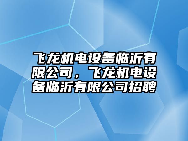飛龍機電設備臨沂有限公司，飛龍機電設備臨沂有限公司招聘