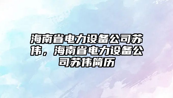 海南省電力設備公司蘇偉，海南省電力設備公司蘇偉簡(jiǎn)歷