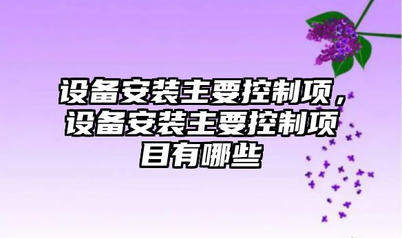 設備安裝主要控制項，設備安裝主要控制項目有哪些