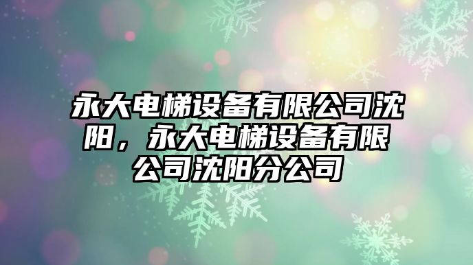 永大電梯設備有限公司沈陽(yáng)，永大電梯設備有限公司沈陽(yáng)分公司