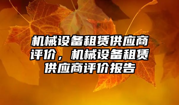 機械設備租賃供應商評價(jià)，機械設備租賃供應商評價(jià)報告