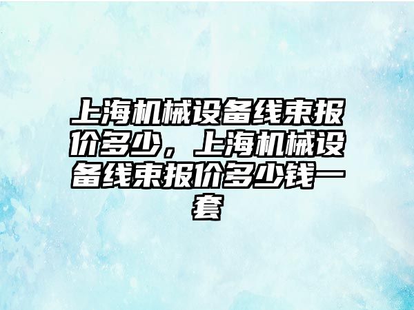 上海機械設備線(xiàn)束報價(jià)多少，上海機械設備線(xiàn)束報價(jià)多少錢(qián)一套