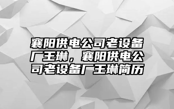 襄陽(yáng)供電公司老設備廠(chǎng)王琳，襄陽(yáng)供電公司老設備廠(chǎng)王琳簡(jiǎn)歷