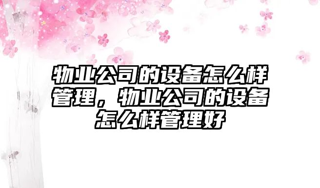 物業(yè)公司的設備怎么樣管理，物業(yè)公司的設備怎么樣管理好