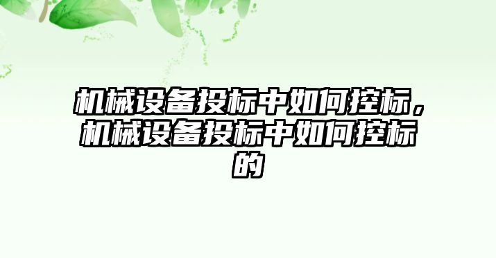 機械設備投標中如何控標，機械設備投標中如何控標的