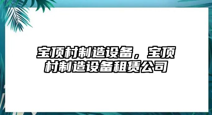寶頂村制造設備，寶頂村制造設備租賃公司