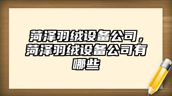 菏澤羽絨設備公司，菏澤羽絨設備公司有哪些