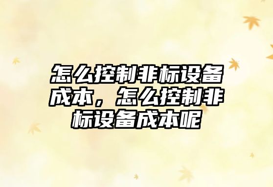 怎么控制非標設備成本，怎么控制非標設備成本呢