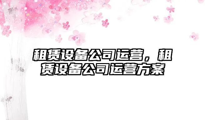 租賃設備公司運營(yíng)，租賃設備公司運營(yíng)方案